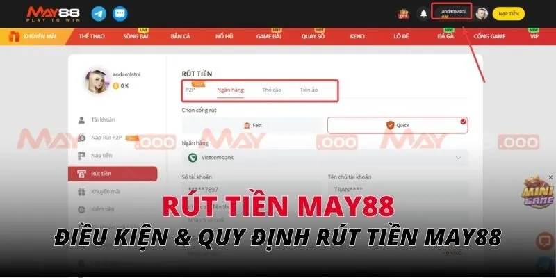 Điều kiện & quy định rút tiền MAY88 quan trọng